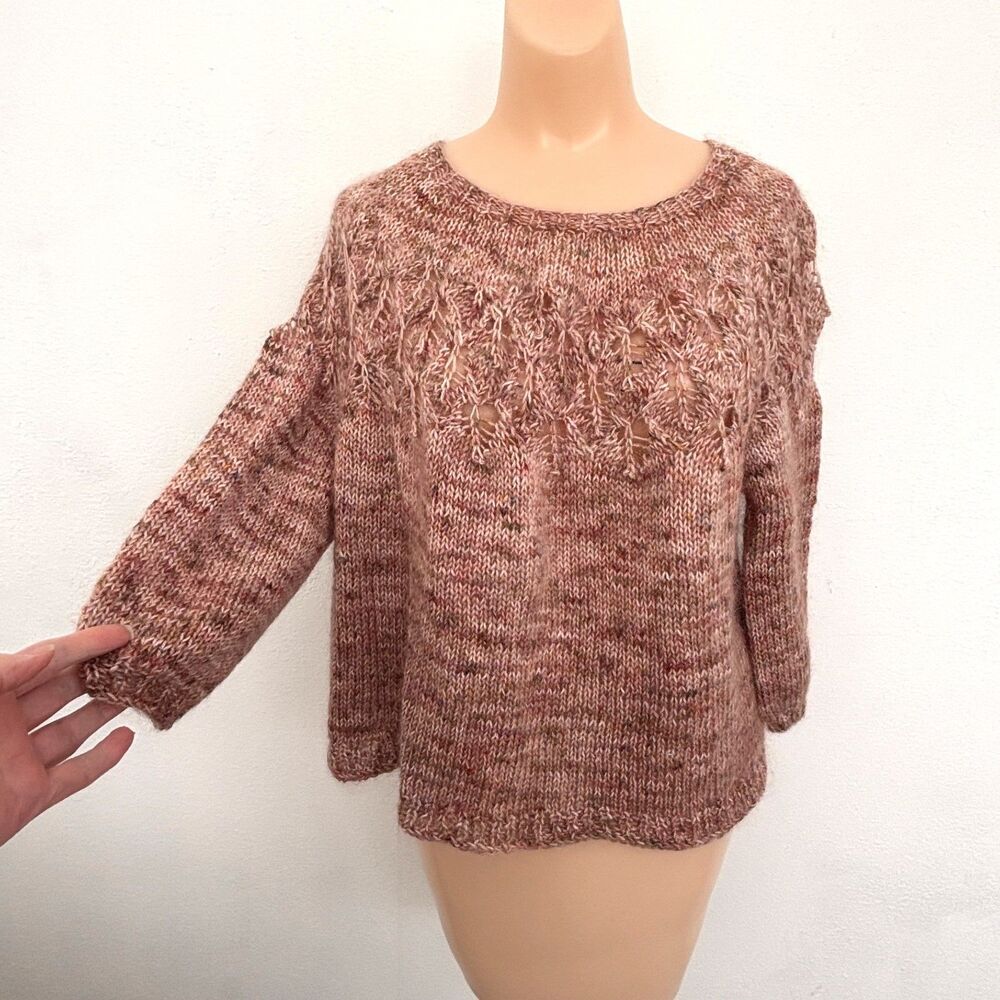 Womens Handmade Earthy Granola Sweater Large Cottage Artisan Indie Open Weave